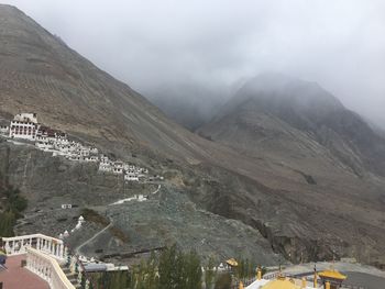 High angle view of mountain range against sky