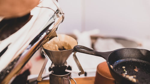 Close-up of preparing food in kitchen at home