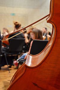 Close-up of violin with bow