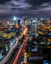 Aerial view of illuminated cityscape