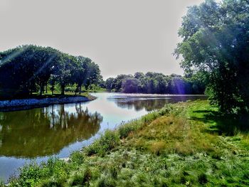 Scenic view of lake against clear sky