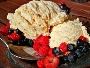 Close-up of served fruit on plate