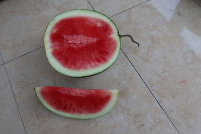 High angle view of strawberry on table