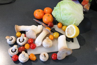 High angle view of fruits on table