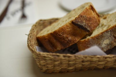 Close-up of bread in wicker