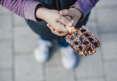 Low section of girl holding chocolate ice cream