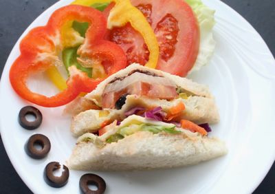 High angle view of meal served in plate