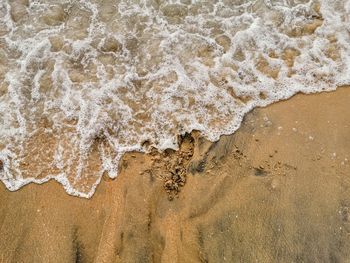 High angle view of sand on beach