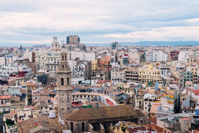 High angle view of buildings in city