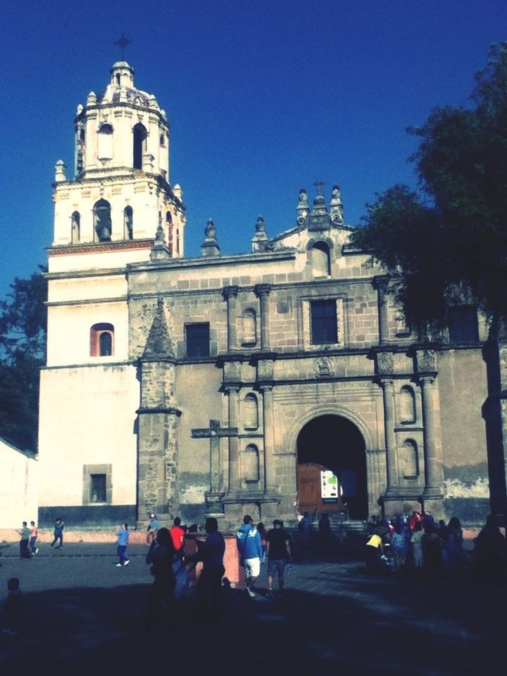 architecture, building exterior, built structure, blue, clear sky, person, men, large group of people, history, religion, church, place of worship, famous place, lifestyles, travel destinations, tourist, tourism, travel