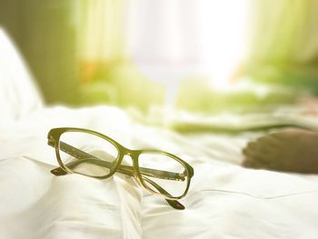 Close-up of eyeglasses on table