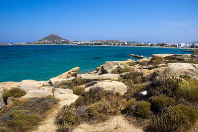 Scenic view of sea against clear sky