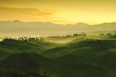 Scenic view of landscape against sky during sunset