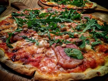 High angle view of pizza on table