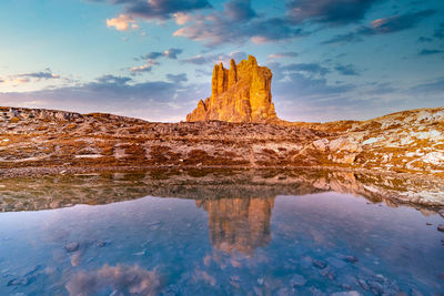 Reflection of rock formations in water