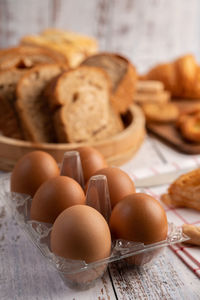 Close-up of eggs on table