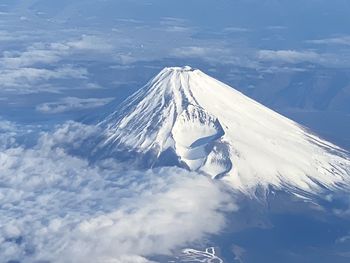 Aerial view of snowcapped mountains against sky