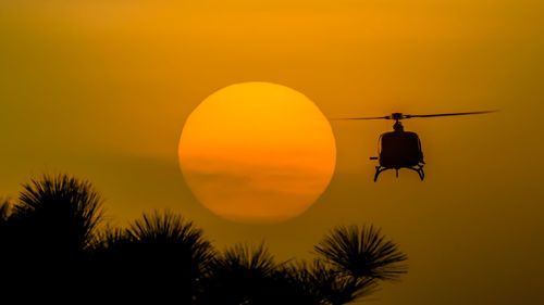 The patrol helicopter flying in the sky