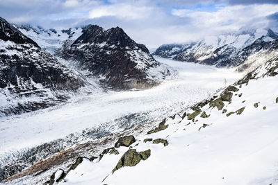 Snow covered mountains against sky