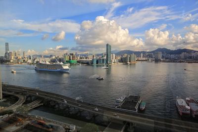 Boats moored at harbor