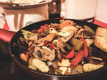 Close-up of food in plate on table