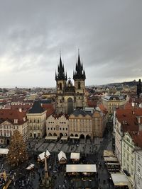 High angle view of townscape against sky