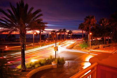 Light trails on road at night