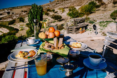 High angle view of food on table