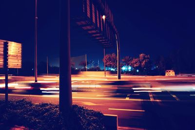 Light trails on road at night