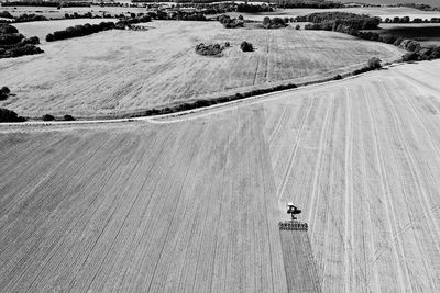 High angle view of motorcycle on field