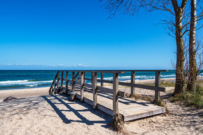 Scenic view of sea against clear blue sky