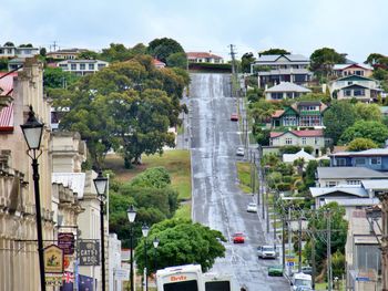 Steep road into city