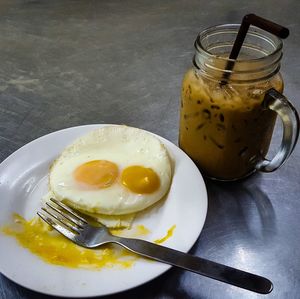 Close-up of breakfast served on table