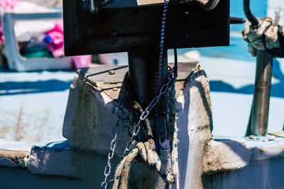 Close-up of rope in boat