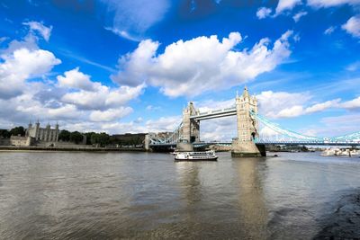 Suspension bridge over river