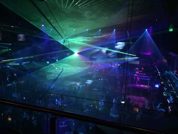 Low angle view of illuminated building at night