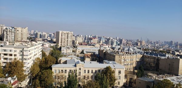 High angle view of buildings in city