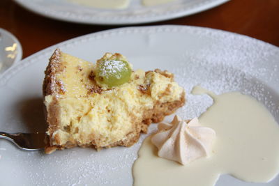 High angle view of cake in plate on table