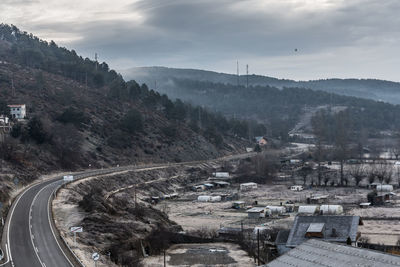 High angle view of city against sky