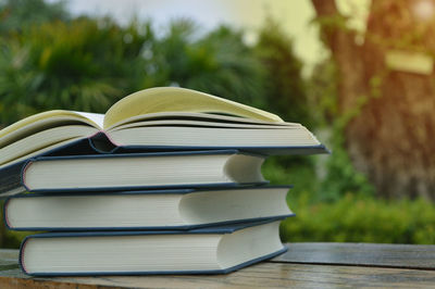 Close-up of books on table