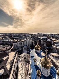 High angle view of buildings in city