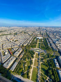 High angle view of buildings against sky