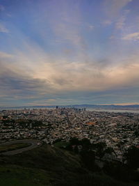 High angle view of cityscape against sky