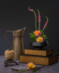 Close-up of potted plant on table against black background