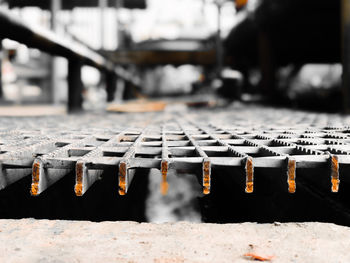 Close-up of metal railing