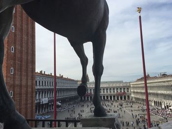 High angle view of crowd at piazza san marco against sky in city