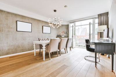 Empty chairs on table at home