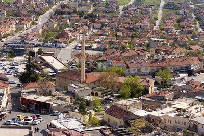 High angle view of buildings in city