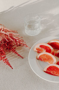 High angle view of fruits on table