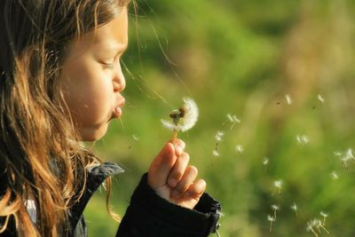 Close-up of girl holding flower